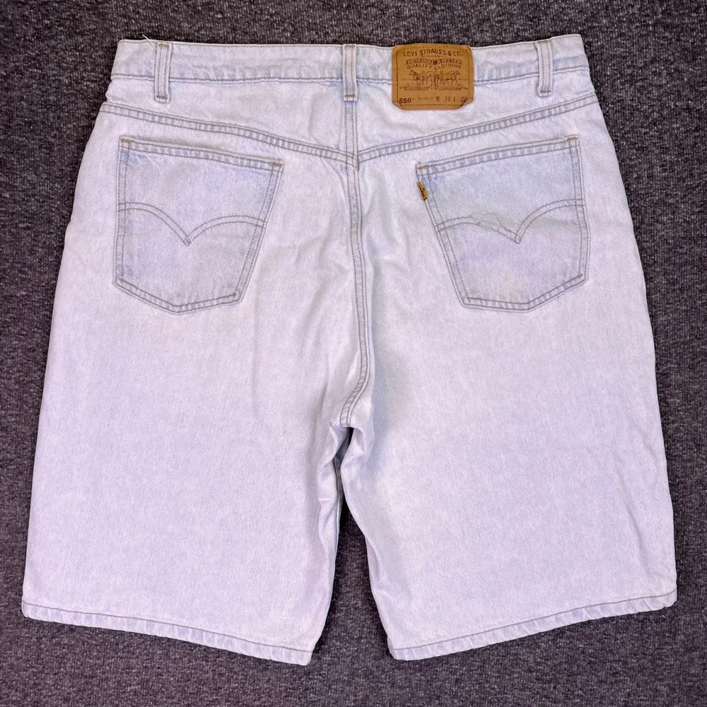 VTG 90s Levis 550 Denim Shorts Men 36 Light Blue Relaxed Jorts Orange Tab Casual